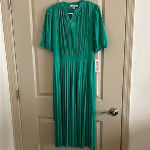 Green Pleated Midi Dress
